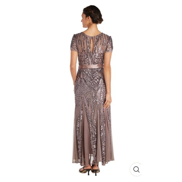 NWT - R & M Richards NY Maxi Dress with Embellishment & Satin Waist Tie Size 10P - Picture 2 of 4